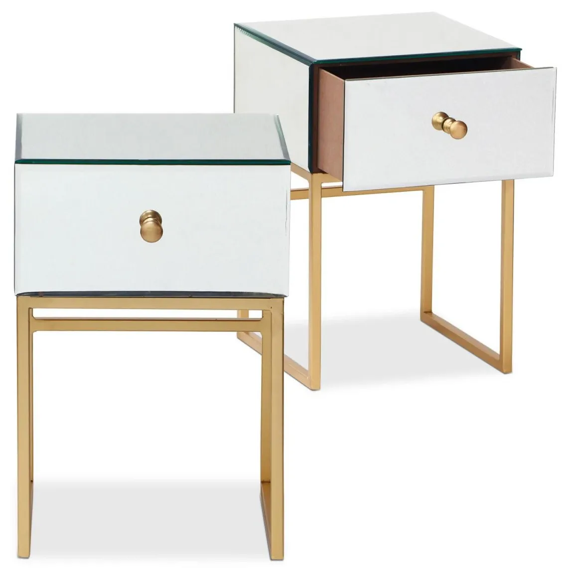 Lot De 2 Tables De Chevet 1 Tiroir NARCISSO Miroir Or | 3 Suisses